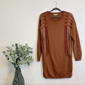 Loveriche Knit Sweater Dress with Suede Fringe